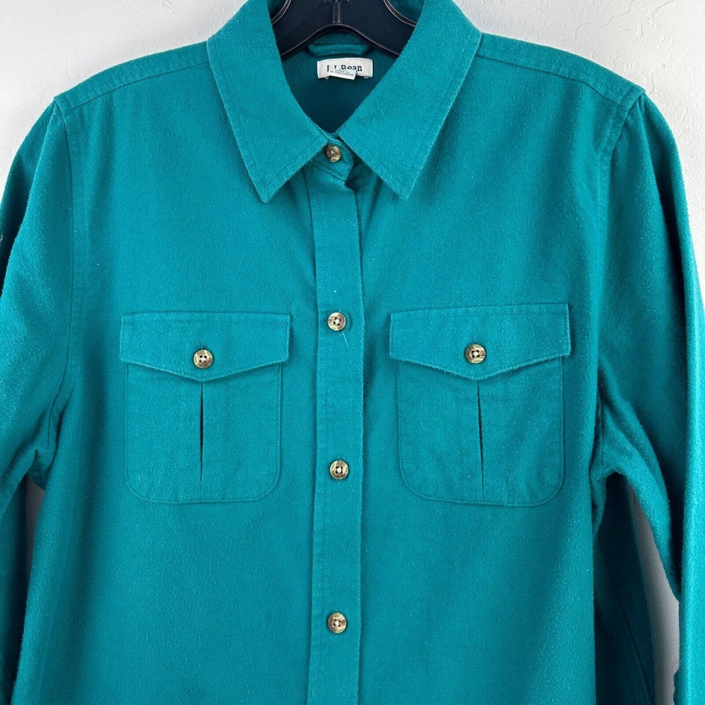 Vintage L.L Bean Shirt Womens Small Green Cotton Button Up Long Sleeve - Picture 3 of 10